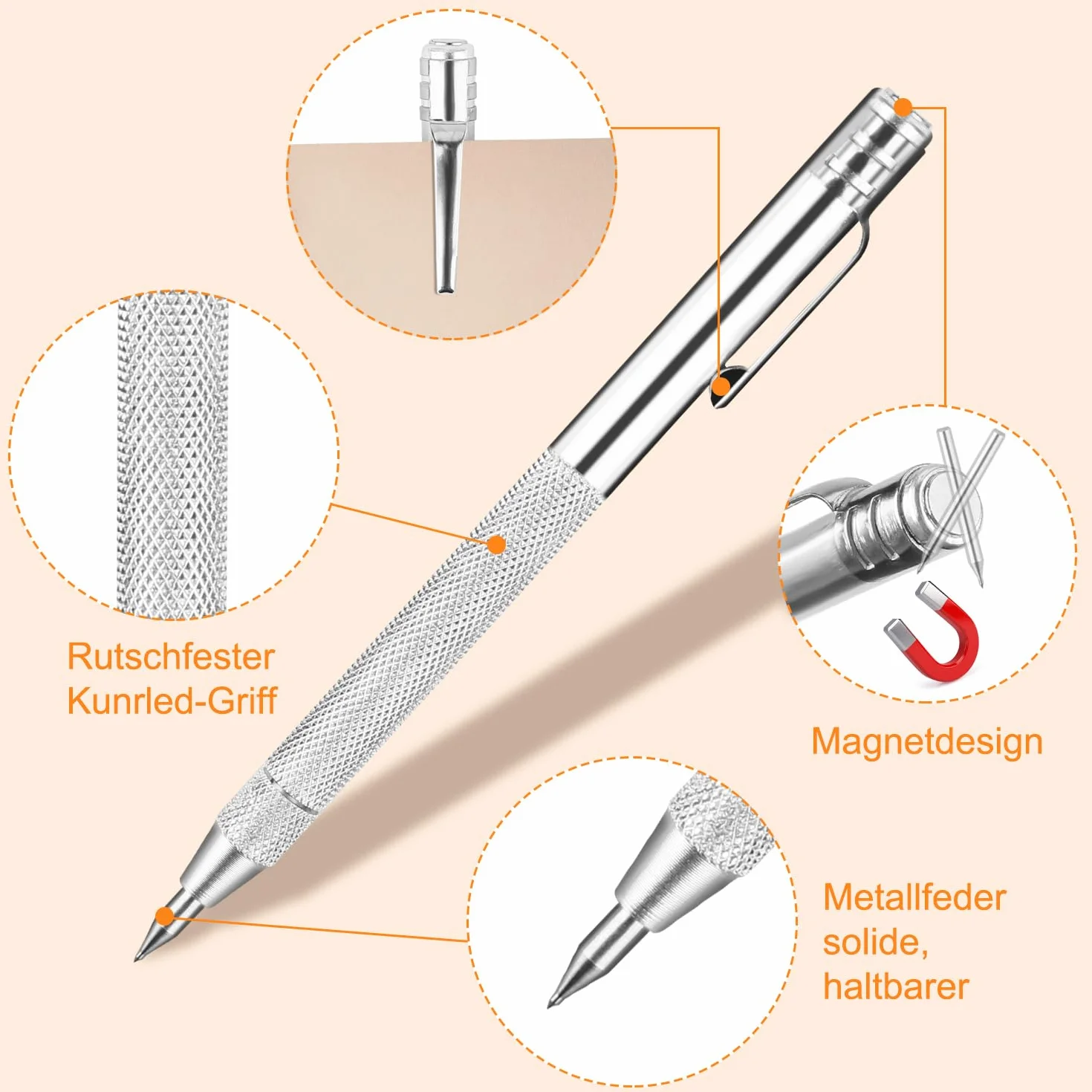 Pointe à Tracer en Carbure de Tungstène 2 Pièces Pointe a Tracer Metal avec 12 Pointes à Tracer de Rechange Scribe Tool, Stylo à Tracer en Carbure de Tungstène pour Tôle, Céramique, Verre