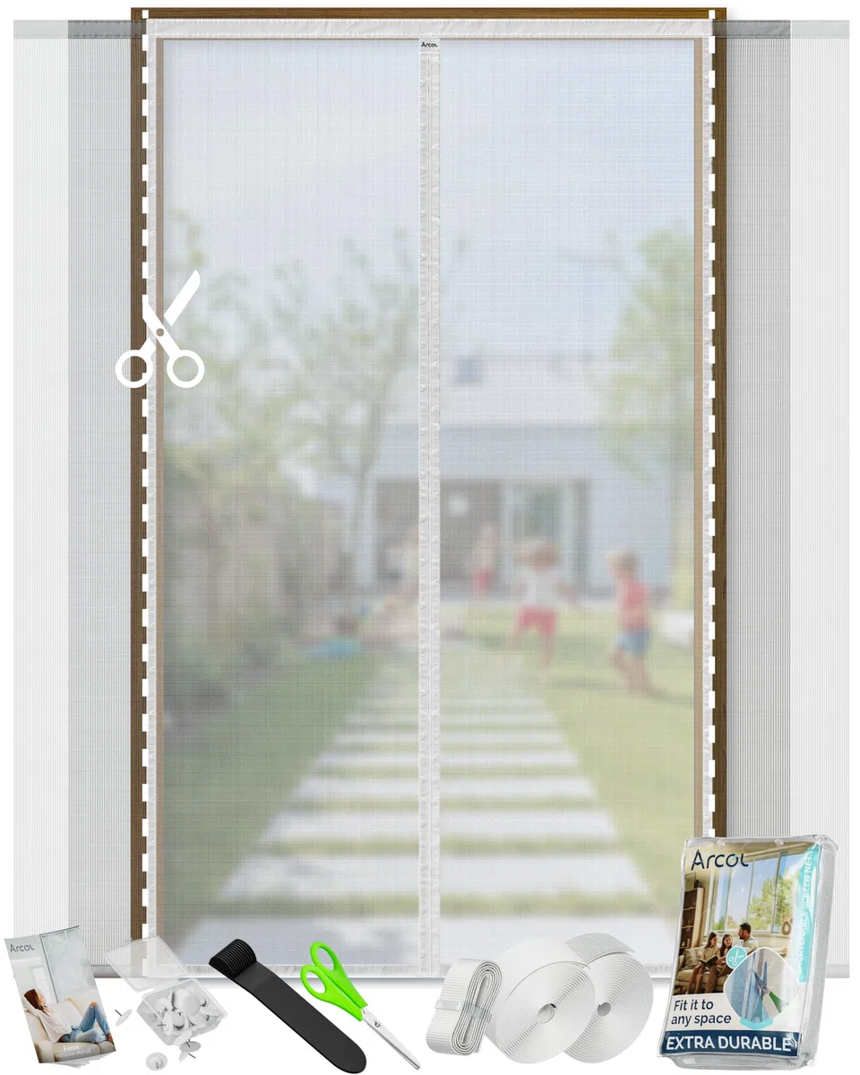 ARCOL Moustiquaire Magnétique pour Portes 155x220 cm Réglable en Largeur – Rideau Moustiquaire Porte Fenêtre avec Bandes Velcro, Moustiquaire Magnétique Porte Fenêtre Raccourcissable (Blanc)