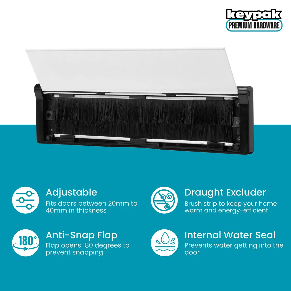 Keypak Boîte aux lettres à manches de 30,6 cm - Convient aux portes en uPVC, composite et bois de 20 à 40 mm (noir/blanc)