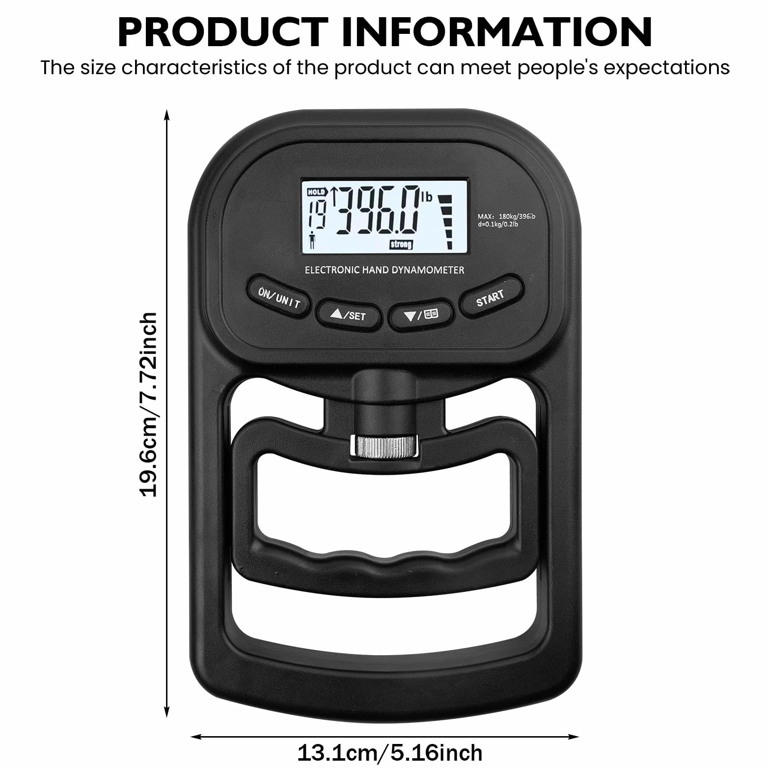 Appareil de force portatif numérique : dynamomètre manuel 180 kg, compteur de force de préhension électronique, écran LED, entraînement de force avec câble de charge USB, appareil de force de