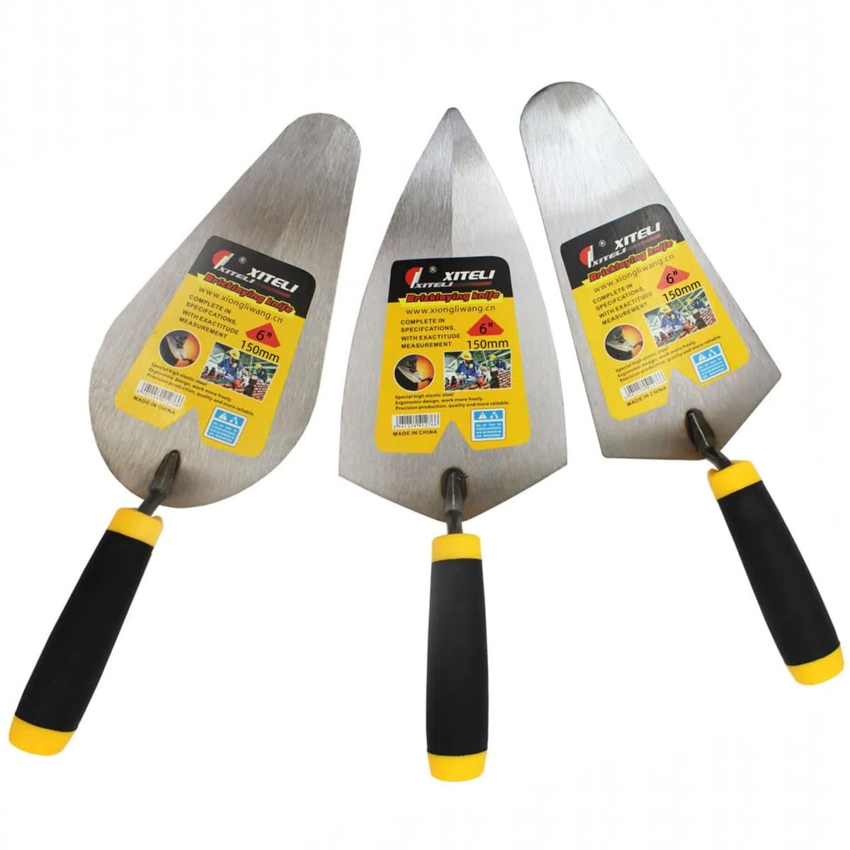 Lot de 3 truelles de maçonnerie, truelle à marge, truelle pointue, produits de construction, outil professionnel pour sol de maçonnerie (15,2 cm)