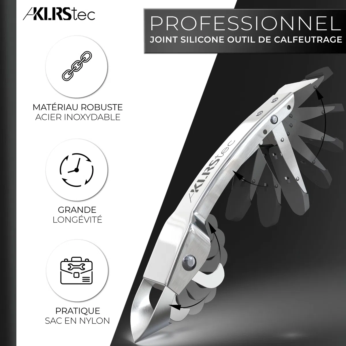 KLRStec Professional Outil de Calfeutrage de Joints [100% acier inoxydable] Multitool robuste 4 en 1 Kit Grattoir à Joints Silicone & Raclette - Set des Outils pour Rénover les Joints de Silicone