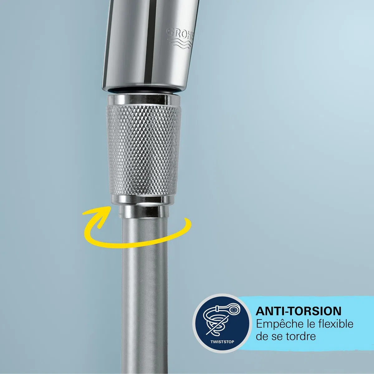 GROHE VitalioFlex Silver Long-Life TwistStop Flexible de douche 1000mm, anti-pliures, finition brillante, raccord fileté universel 1/2", chromé 22111000 (Import Allemagne)