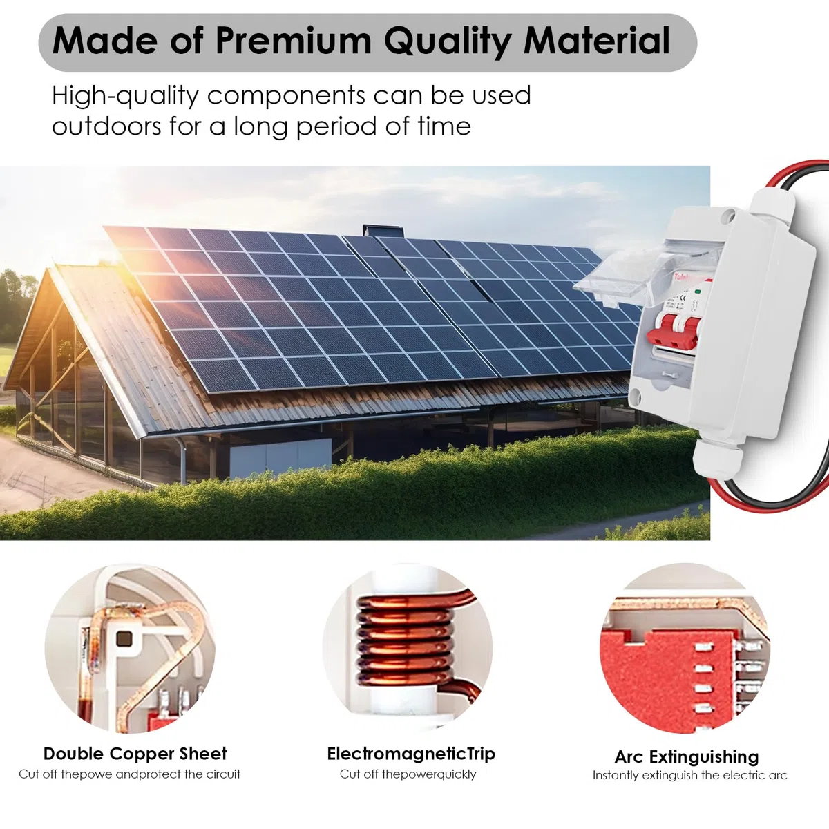 500V 32A Disjoncteur DC pour Installation PV, Sectionneur Solaire, Disjoncteur DC Pour Systèmes Photovoltaïques Réparation Remplacement, IP65 Sectionneur PV Étanche