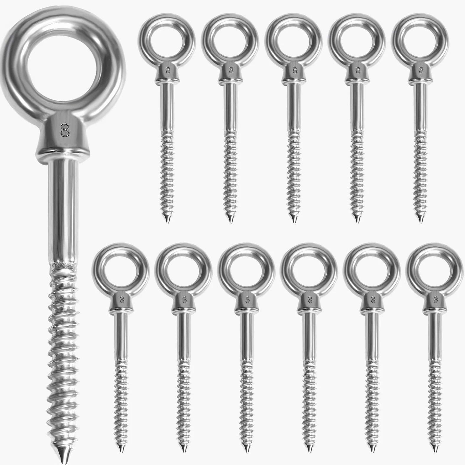 12 pièces boulons à œil | Boulon à œil M8 x 80 mm | Boulon à œil 304 en acier inoxydable | boulon à œil M8 | Boulon à œil | Crochet à vis M8 écrou annulaire pointu