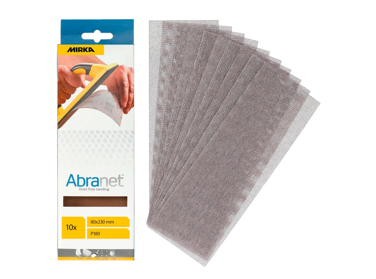 Mirka Abranet Bande abrasive en filet 80x230mm / Feuilles abrasives auto-agrippantes/grain P180 / 10 pièces / AE175F1018 / pour poncer sans poussière le bois, le mastic, la peinture, le plastique