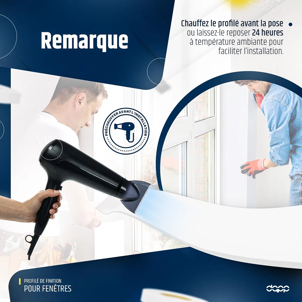 DQ-PP Bande de Masquage de Fenêtre | Longueur 5m | Largeur 70mm | Epaisseur 1,5mm | Blanc | auto-adhésif cacher | l'imperfection rebord