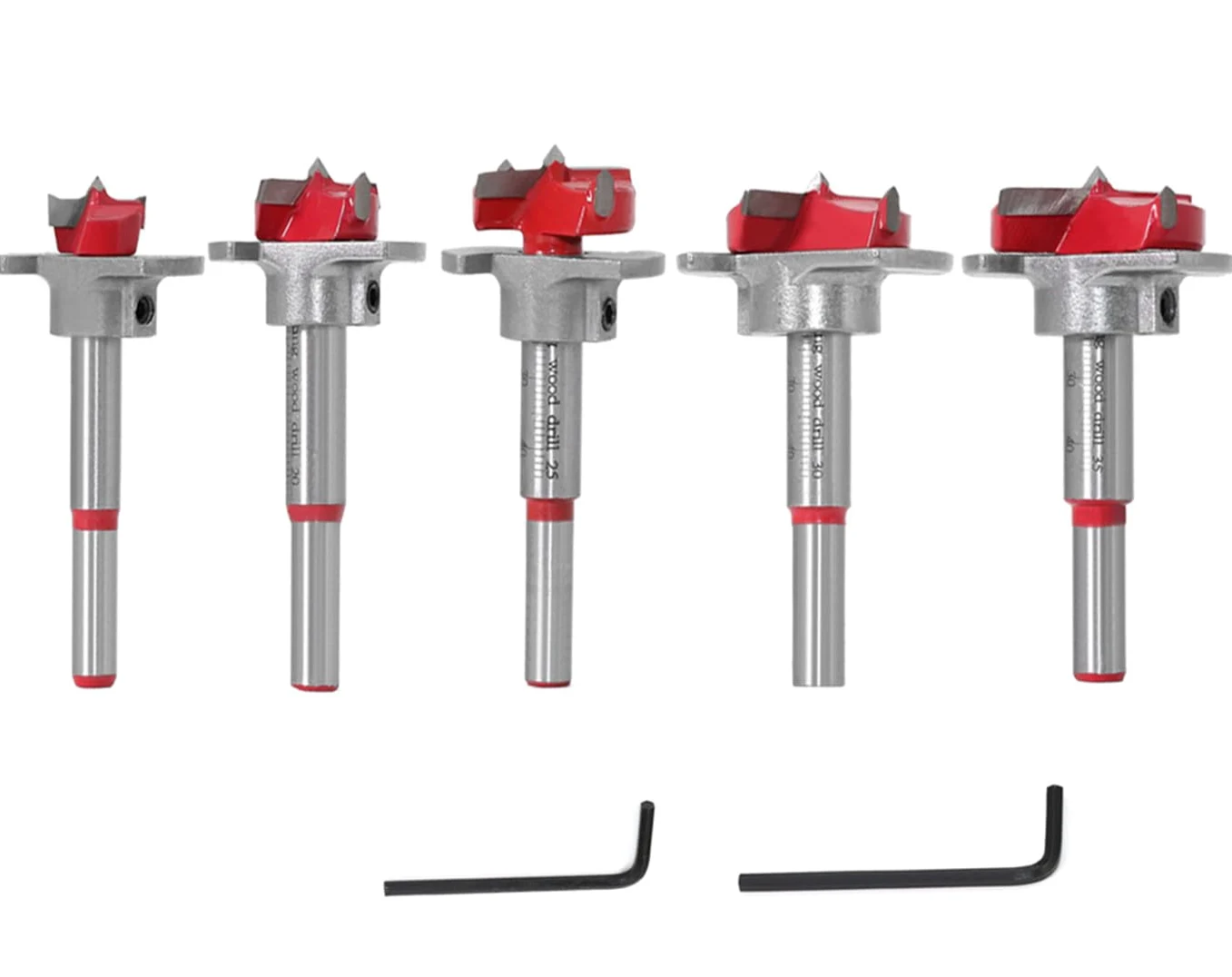 Lot de 5 forets Forstner, 15 mm, 20 mm, 25 mm, 30 mm, 35 mm, en acier au carbone, positionnement ajustable, travail du bois, foret à charnière, foret pour bois tendre et dur