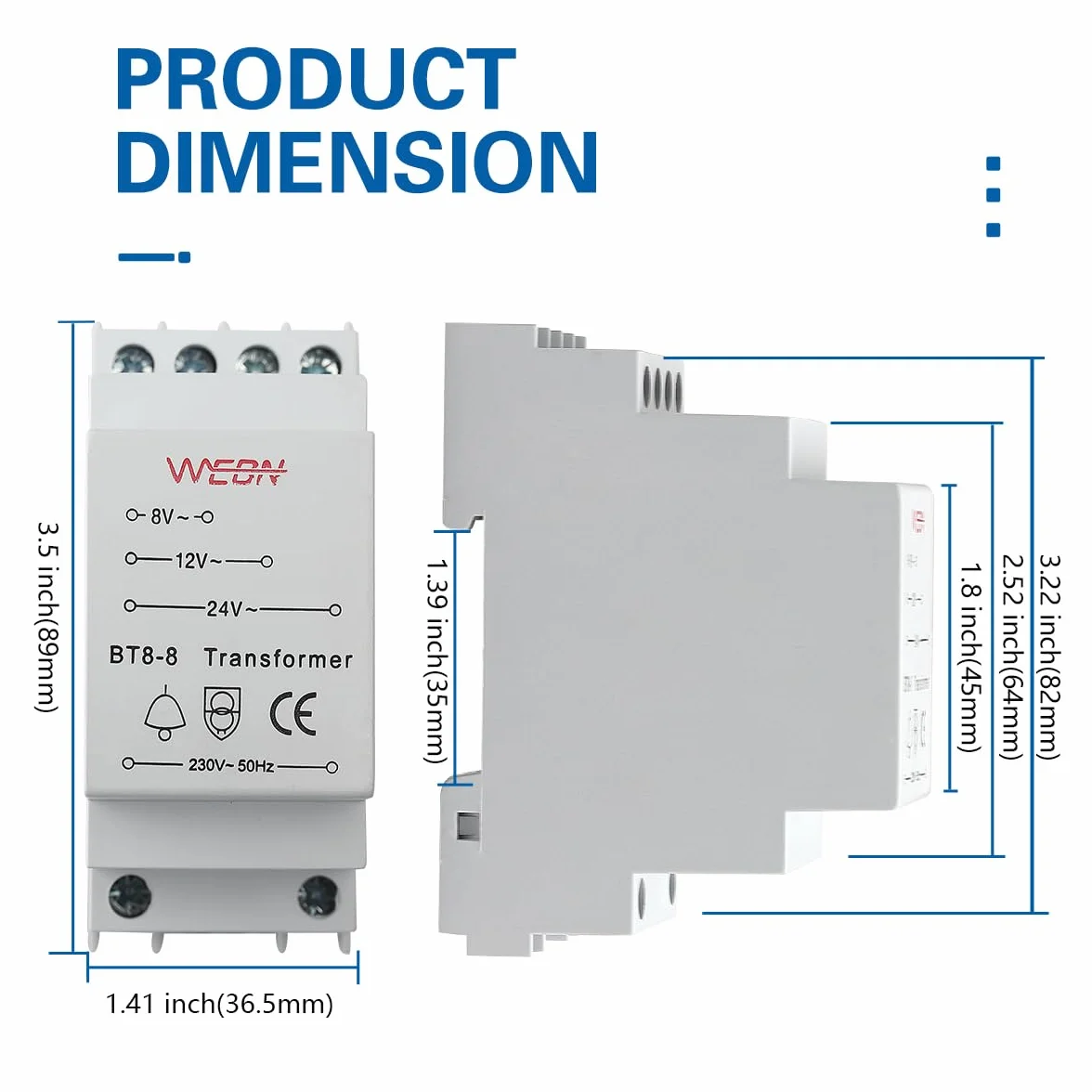 BT8-8 8V 12V 24V Bell Transformateur de sonnette de porte de tension nominale 230/240vac 50/60 Hz transformateur Transformateur de sonnette sonnette