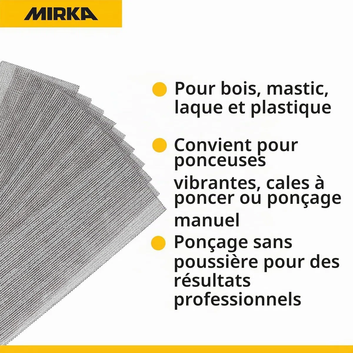 Mirka Abranet Bande abrasive en filet 80x230mm / Feuilles abrasives auto-agrippantes/grain P180 / 10 pièces / AE175F1018 / pour poncer sans poussière le bois, le mastic, la peinture, le plastique