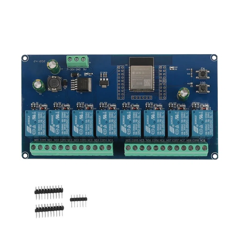 Module de Relais 8 canaux DC5-30 V Carte de développement secondaire ESP32 Bouton programmable, Bouton de réinitialisation Relais de Puissance