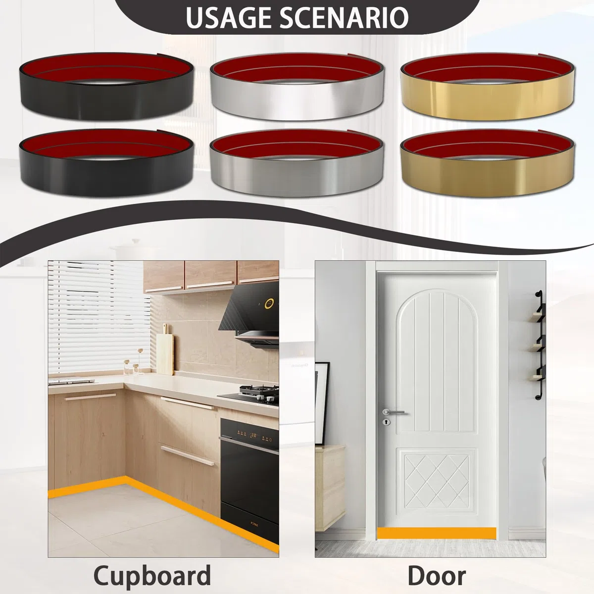 Plaque de Pied en Acier Inoxydable, Revêtement Adhésif pour Base de Plaque de Pied, Moulure de Plinthe pour Mur, Porte, Armoire de Cuisine - Protection Anti-Rayures (3m x 10cm, Argent brossé)