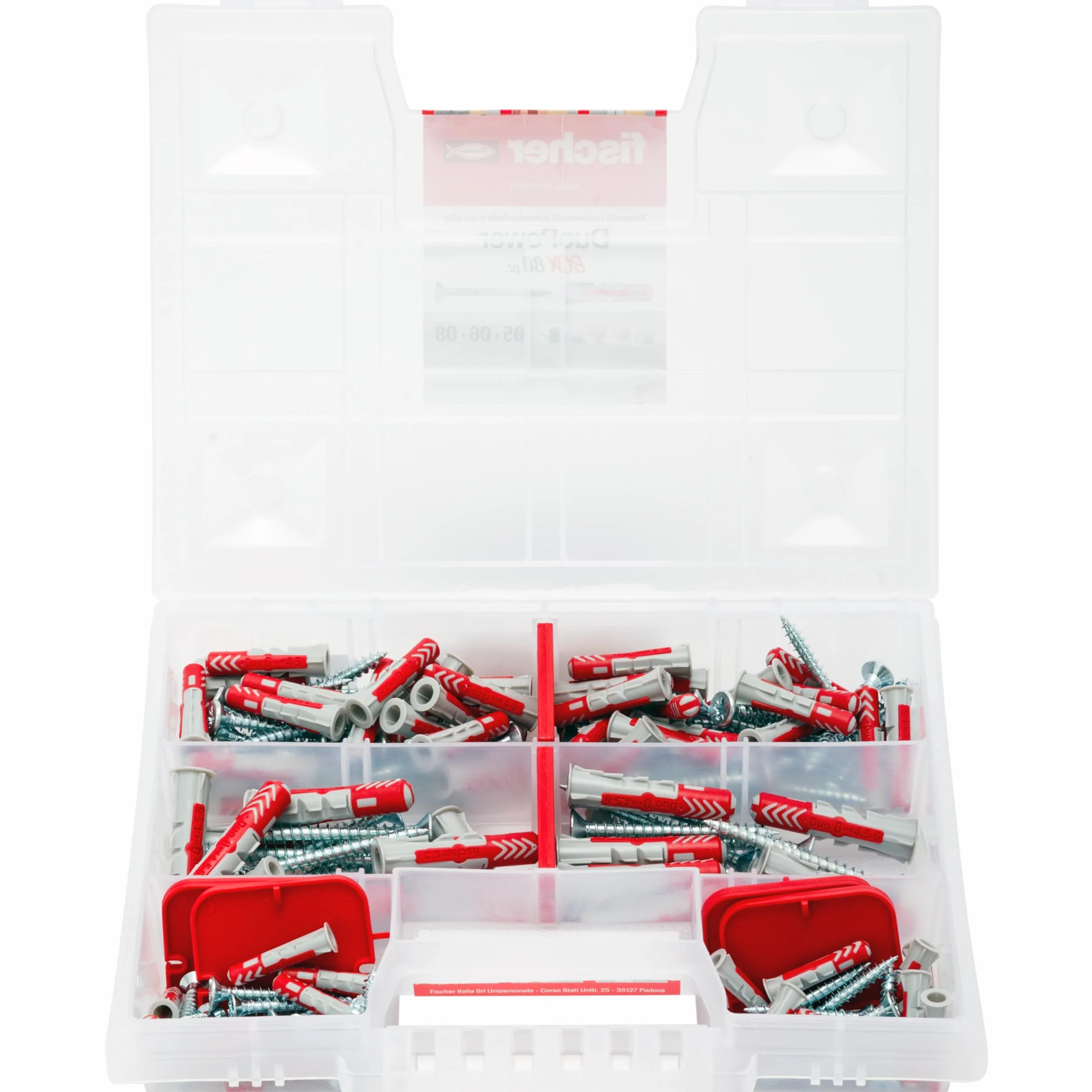 Fischer Kit DUOPOWER Mallette 80 chevilles universelles Duopower avec vis assorties, transparente