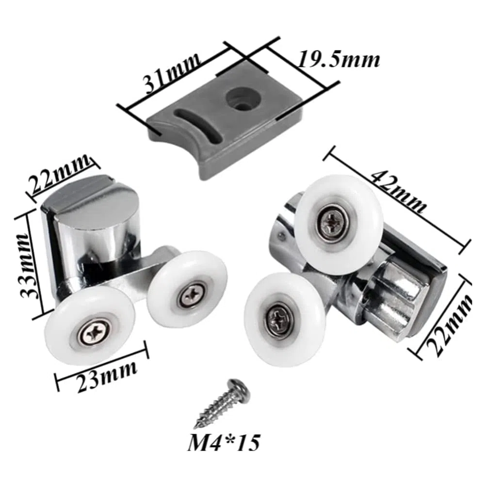 Roulettes de Porte de Douche,23 mm Roues en Haut ou en Bas(2top+2bottom) | porte Coulissante Douche pour Cabine Salle de Bains Porte en Verre