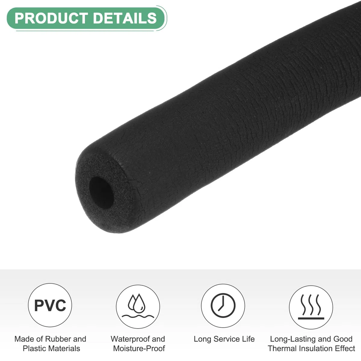 M METERXITY Tube d'Isolation en Mousse pour Tuyau, 1/2"(13mm) ID x 6.6Ft Rouleau de Protection de Tuyau, Protection de Tuyau Creux pour Unité de Climatisation/Supports de Guitare [Noir]