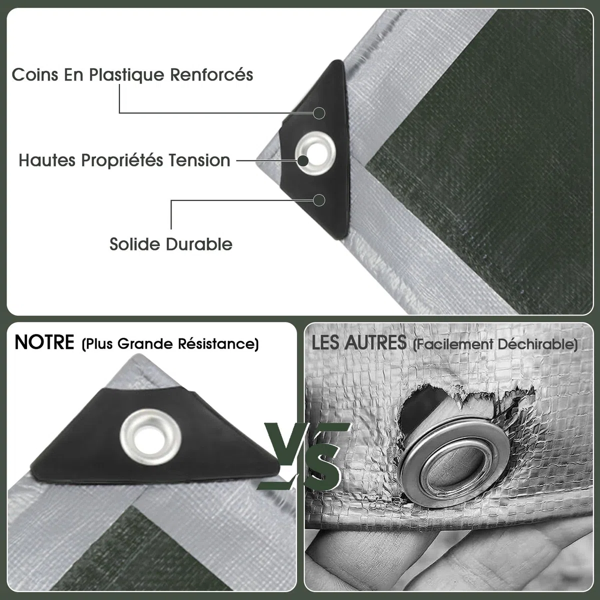 SHANNA Bâche de Protection Exterieur avec Oeillets, 2x3m 180 g/m² PE Bâche Voiture Piscine, Imperméable Résistante aux Déchirures UV Intempéries, Bâches Multiusage pour Meubles de Jardin, Vert Argenté