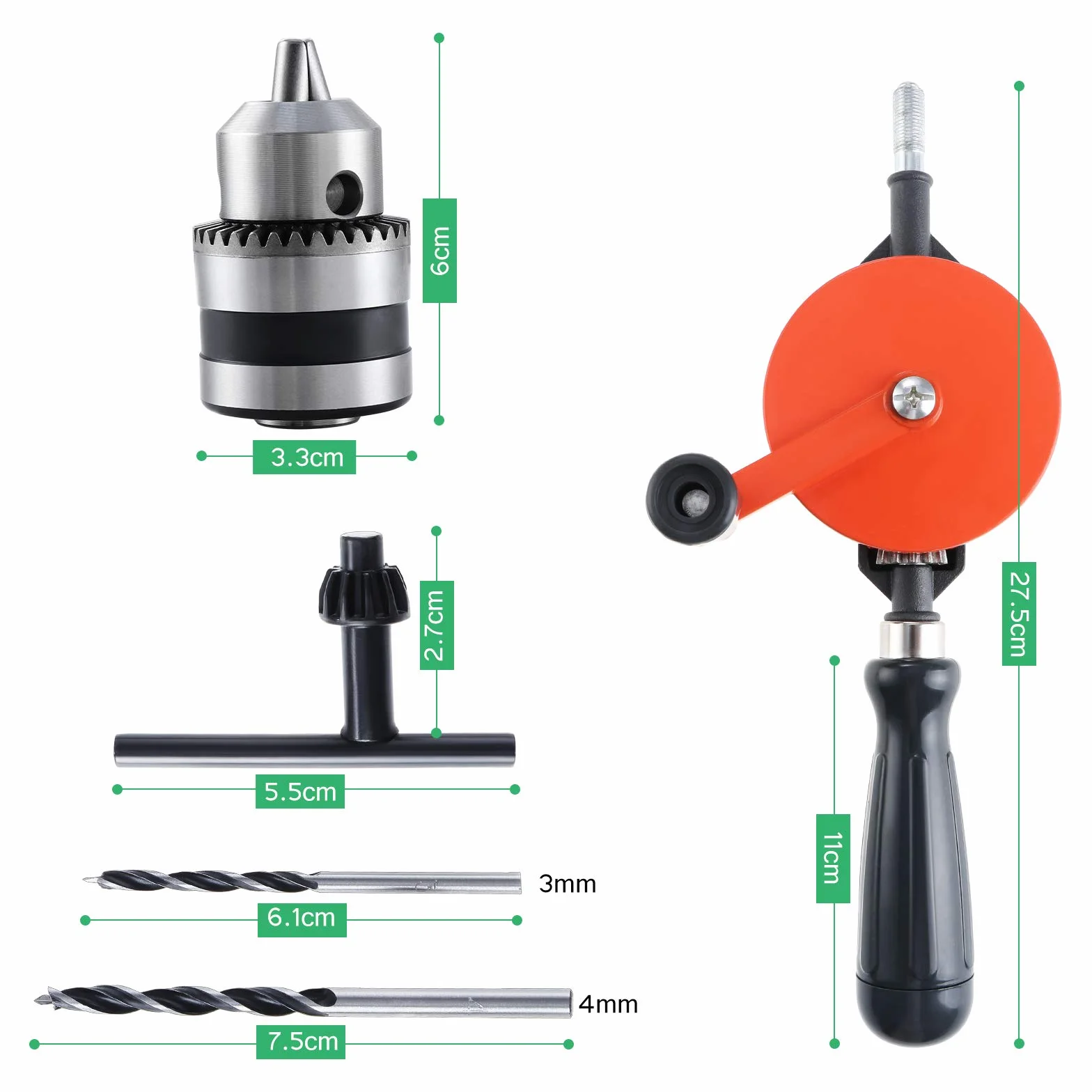 HSEAMALL Perceuse à main – Manivelle manuelle, capacité de 1,5 à 10 mm, mandrin à double pignon, pour bois, plastique, acrylique, poinçonnage de circuit imprimé