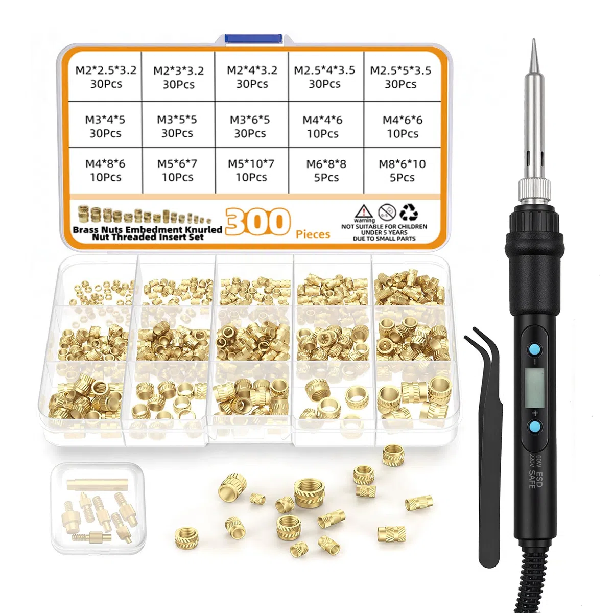 310 Pièces Inserts Filetés M2-M8, Kit de Fer à Souder pour Inserts Taraudés, Insert Impression 3D pour Pièces en Plastique