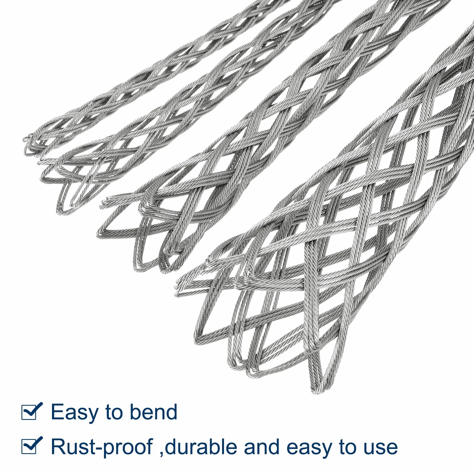 QUARKZMAN 18-25mm OD Câble Chaussettes de Tirage Grip 0.63 M Simple Tête Côté Tirage Fil Maille Puller Chaussettes Grip Outils de Tirage de Fil en Acier Inoxydable