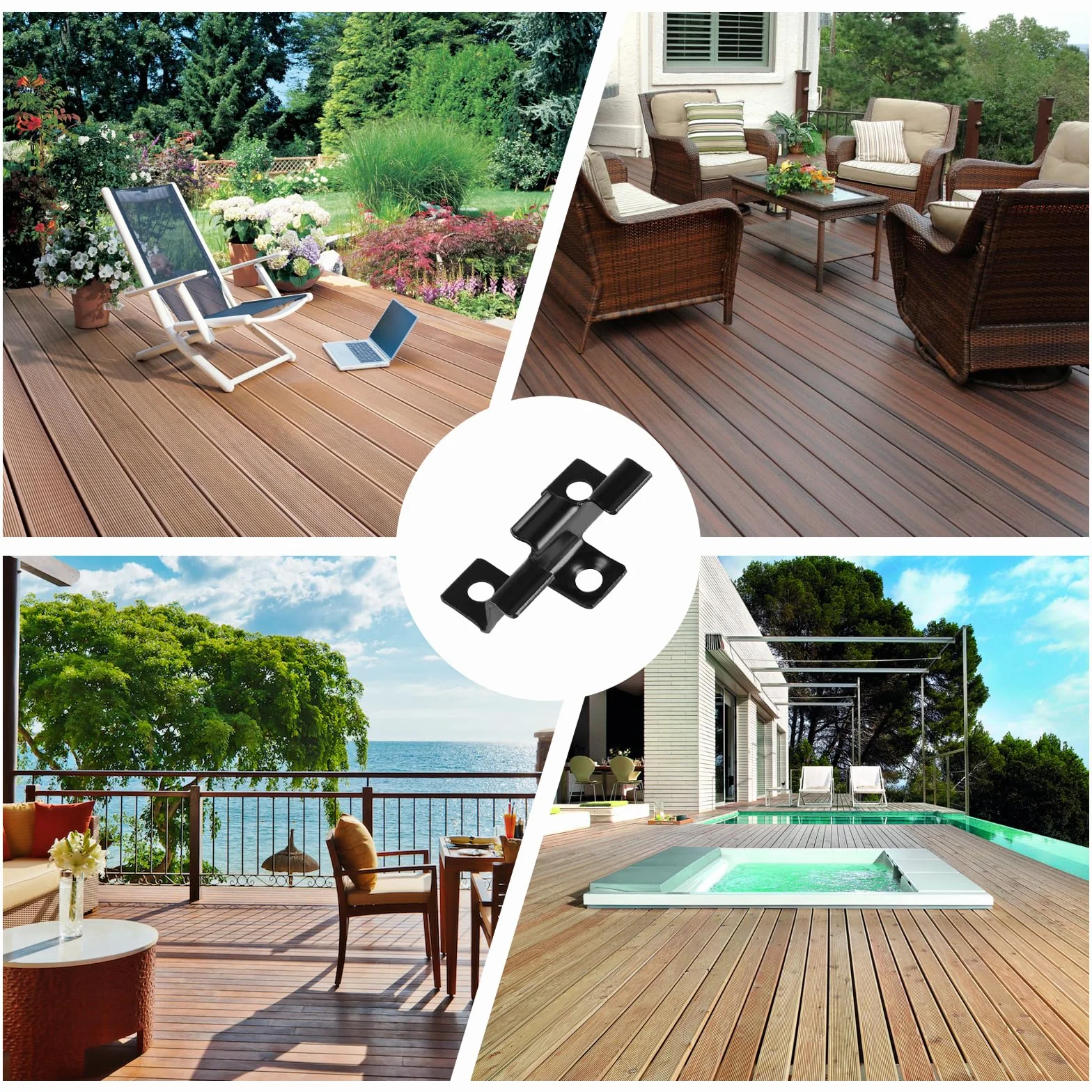 Lot de 100 Clips pour terrasse 9,5 mm Fermeture pour terrasse en WPC Pince pour terrasse en acier pour terrasse en composite Fixation invisible Agrafette de fixation Plage de serrage, Noir