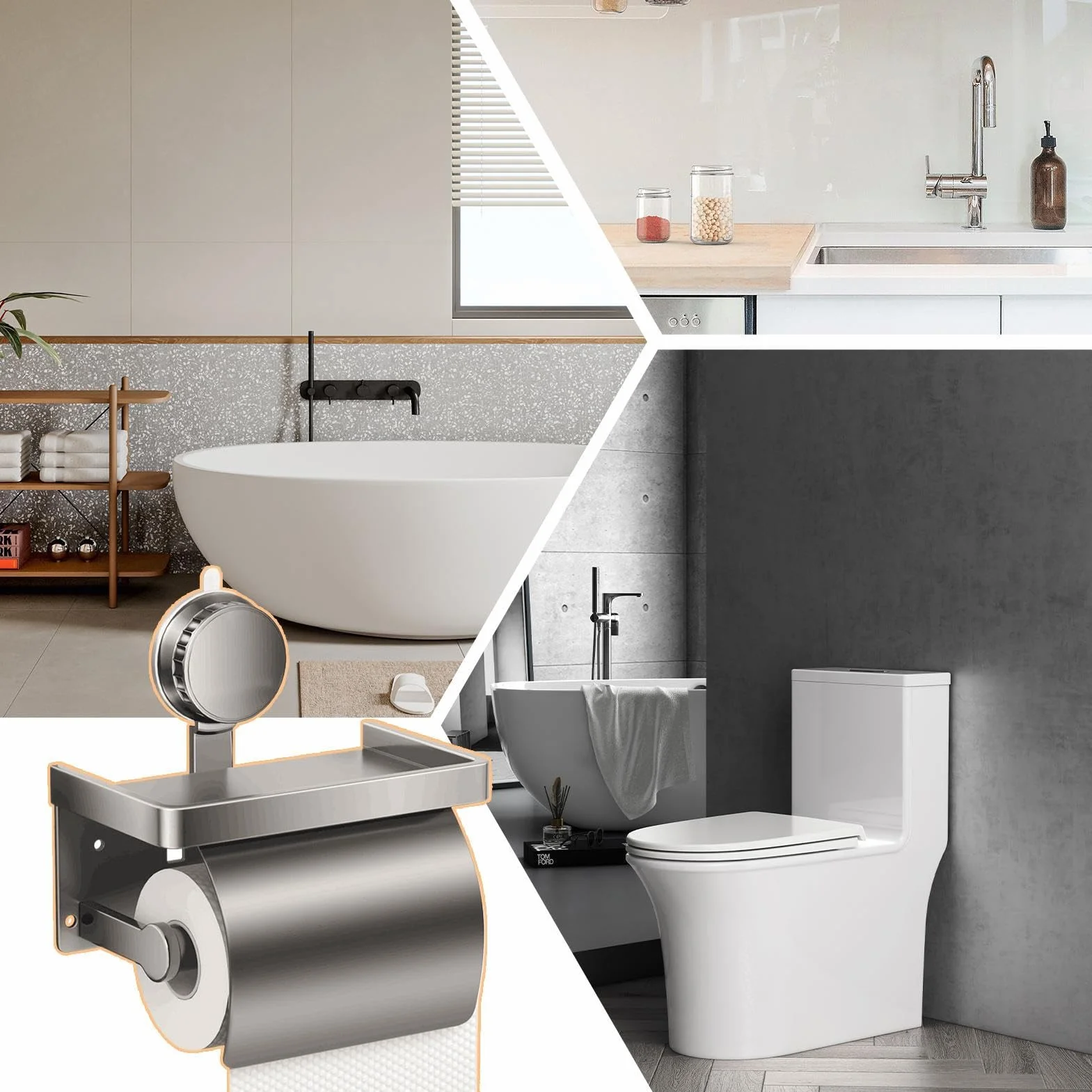 Porte-Rouleau de Papier Toilette avec étagère - en Acier Inoxydable - sans perçage - avec Ventouse - Chrome Poli - Gris