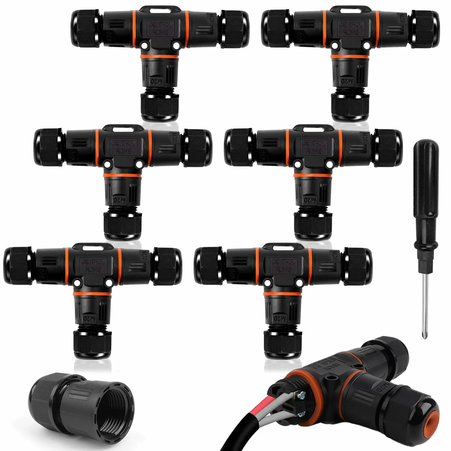 HIMOMO Connecteur de Câble Étanche IP68 – Boîte de Jonction en T à 3 Voies, 3 Broches, pour Câbles Ø 3–12 mm – Raccordement Électrique Extérieur