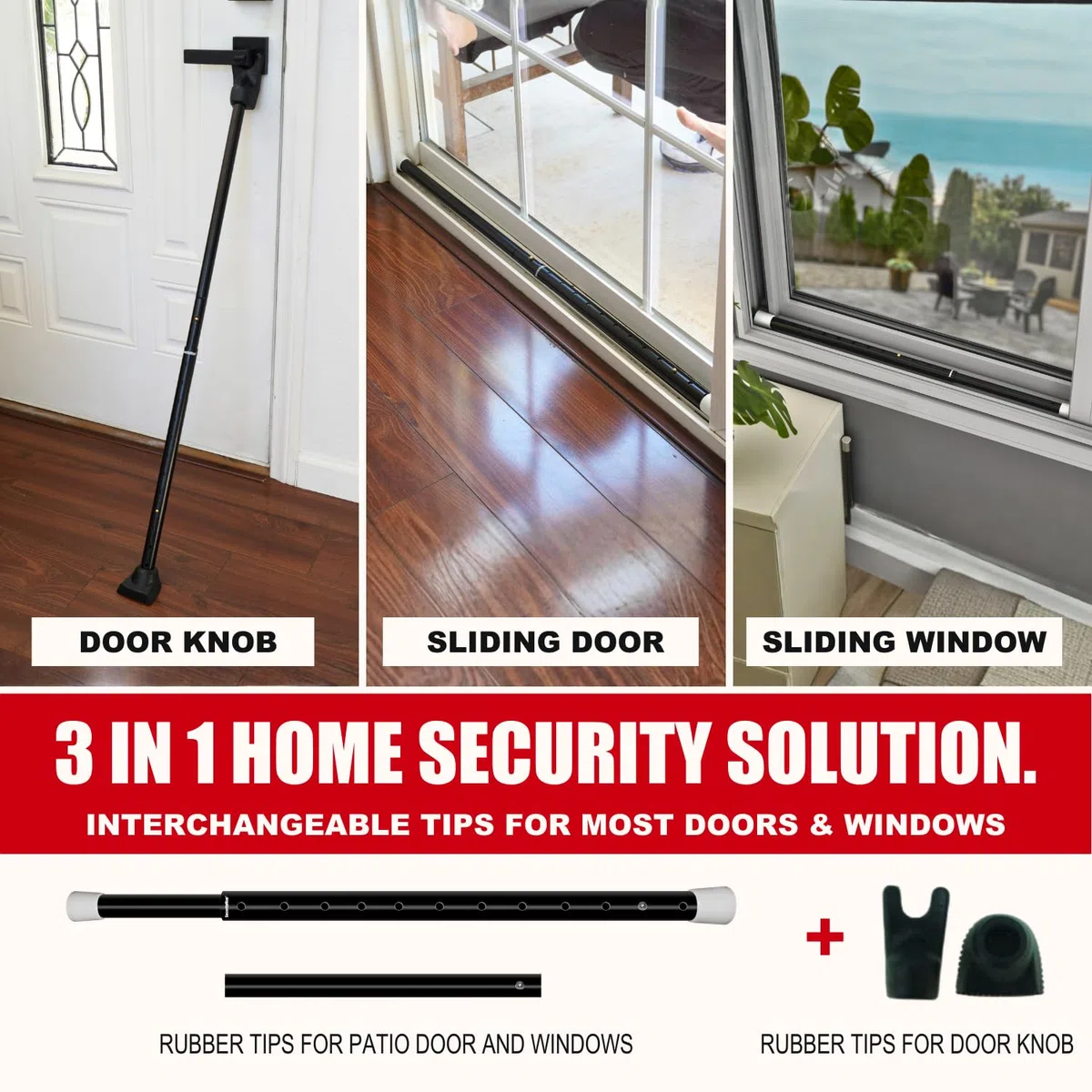 SECURITYMAN Barre de sécurité 2 en 1 pour porte coulissante – Bloqueur de porte construit en fer de haute qualité – Barre de sécurité noire