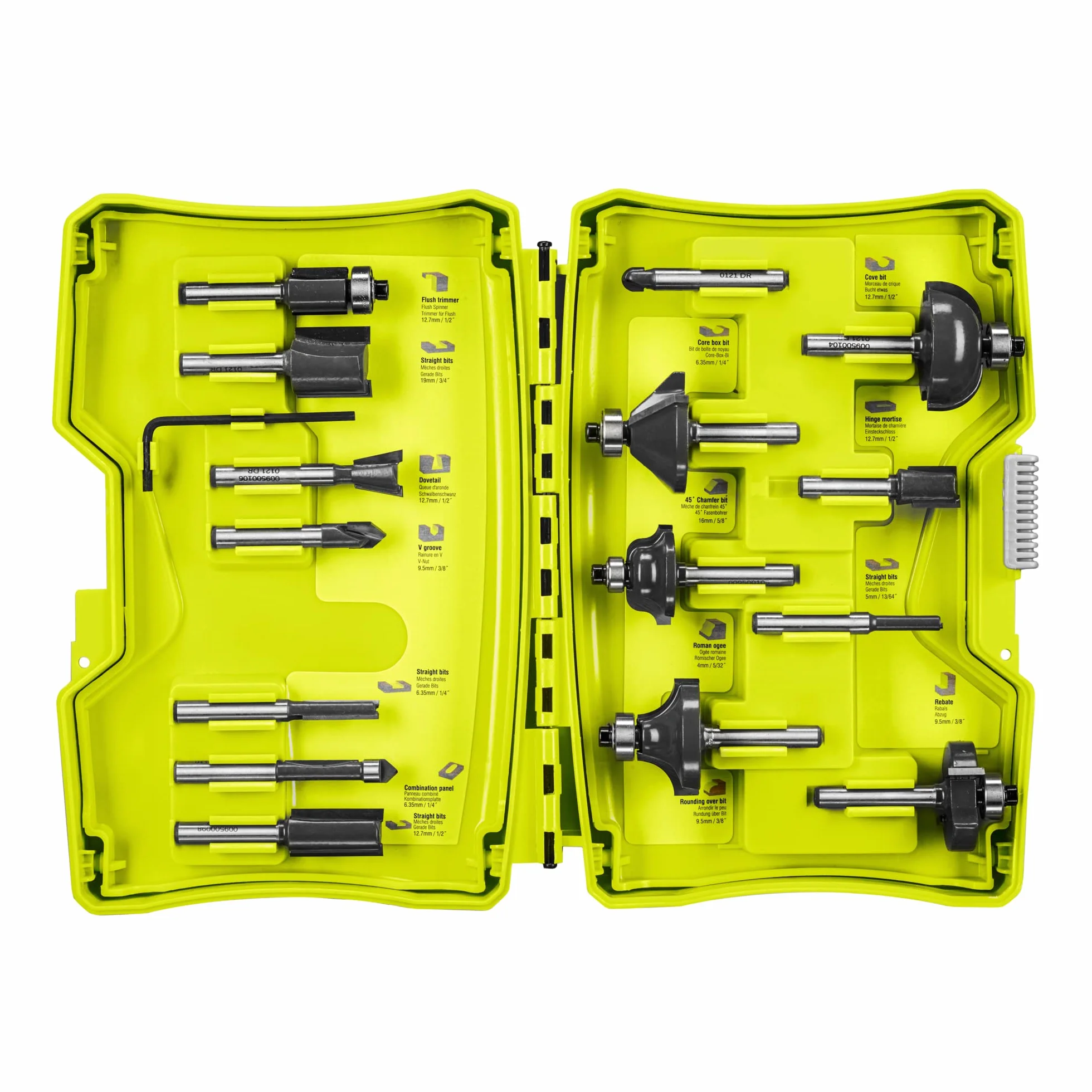 RYOBI - Coffret 15 Fraises de Défonceuse - RAKRBS15 - Queue 6mm, Profils Variés, Rainure, Moulure, Ébénisterie