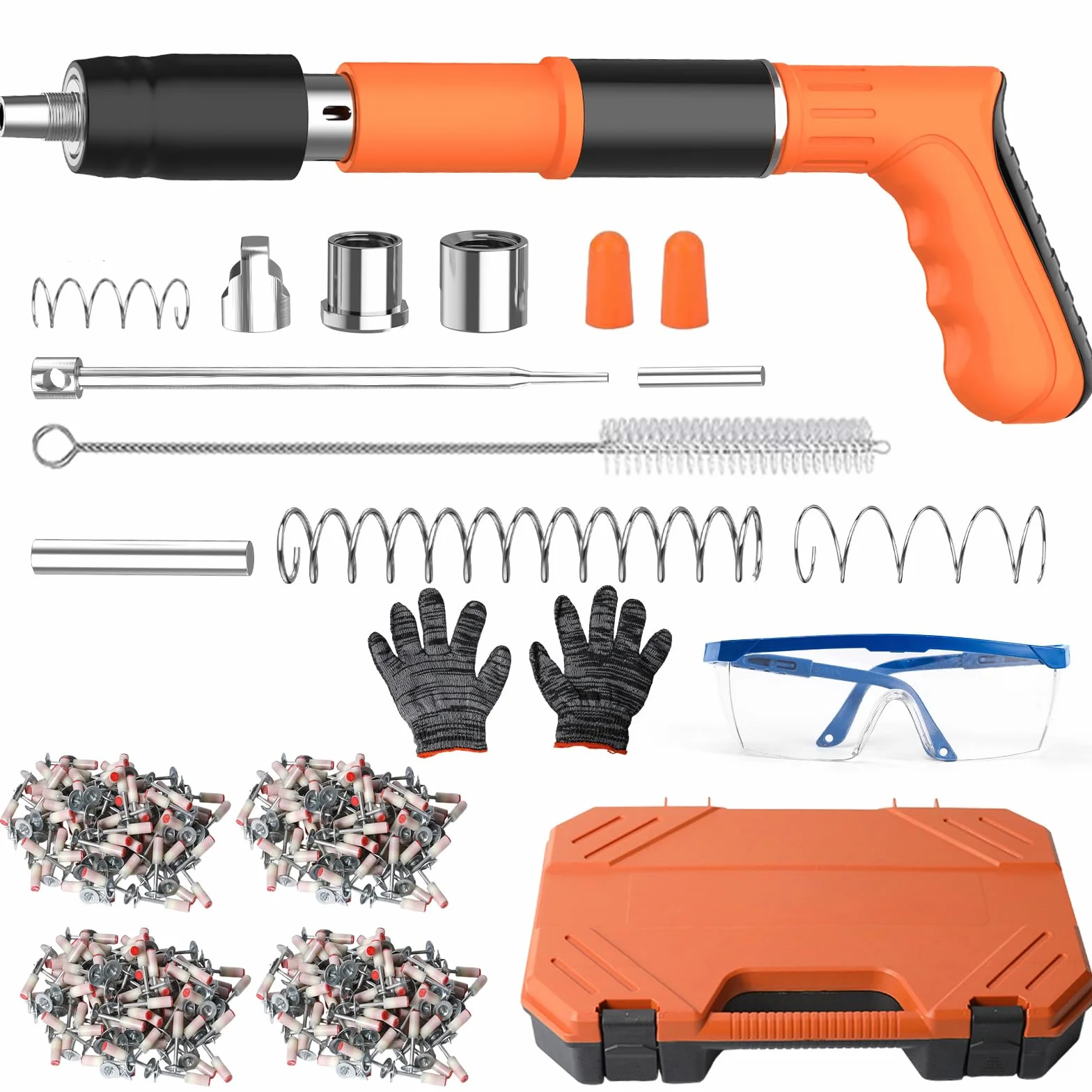 Clouse à béton, pistolet à clous manuel avec 5 niveaux réglables - jeu complet de 200 clous, pistolet à clous portable, mini-cloure portatif pour murs en béton, plafonds