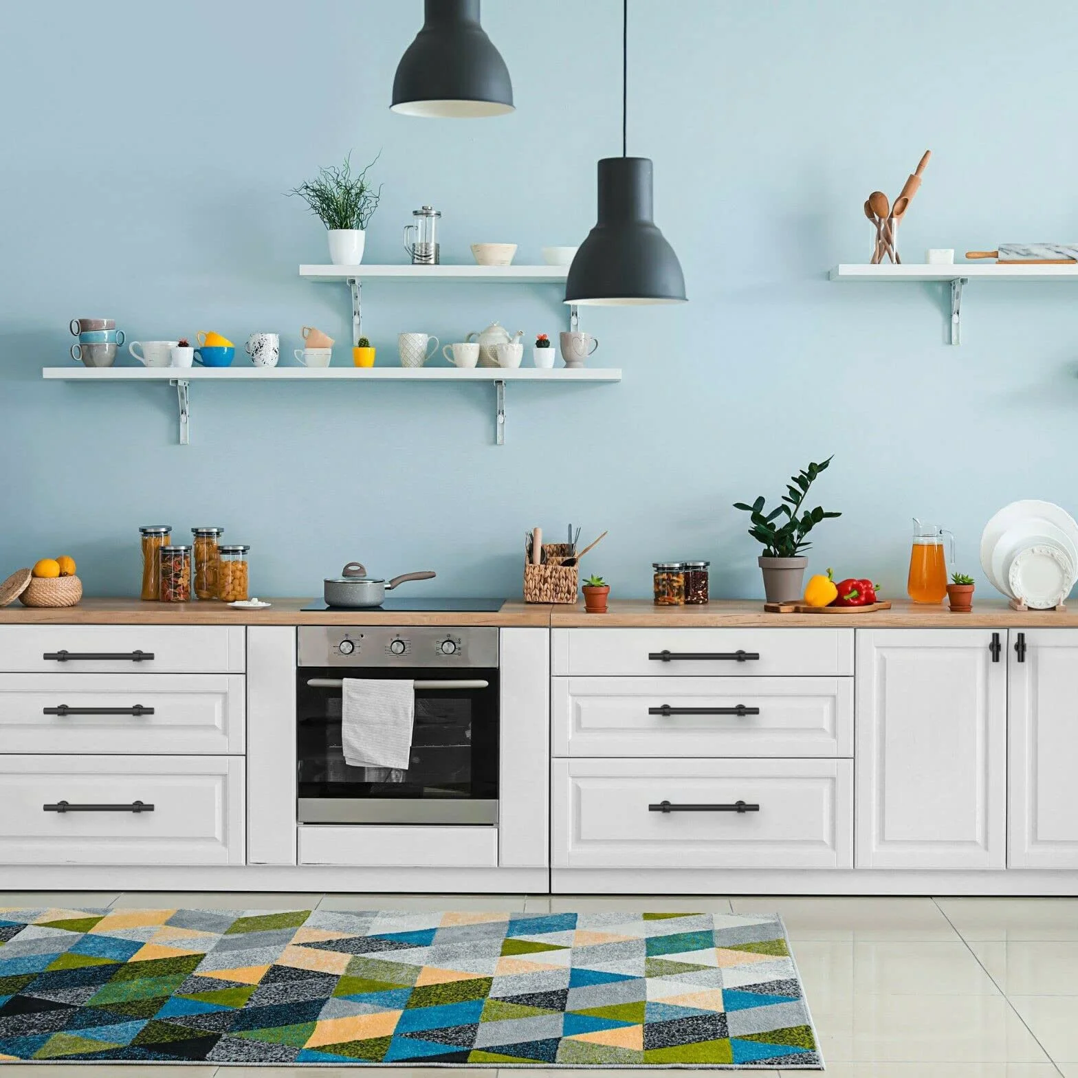 FURNIWARE Lot de 10 poignées de meuble - Distance entre les trous : 96 mm - Pour cuisine, armoire - Pour porte de salle de bain, armoire - Noir mat