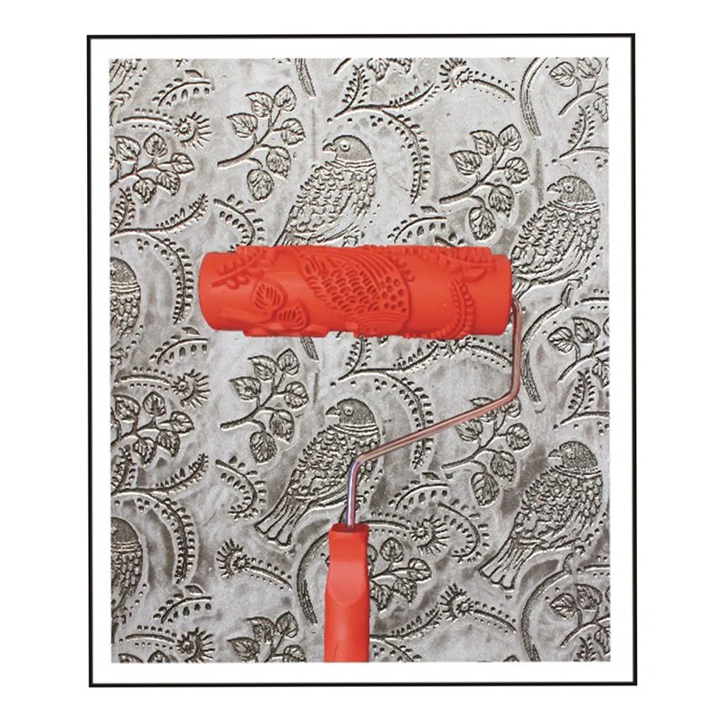 Maison Bricolage Accessoire 7" Fleurs Et Oiseaux Rouleau De Peinture Avec Poignée En Plastique Pour La Décoration Murale