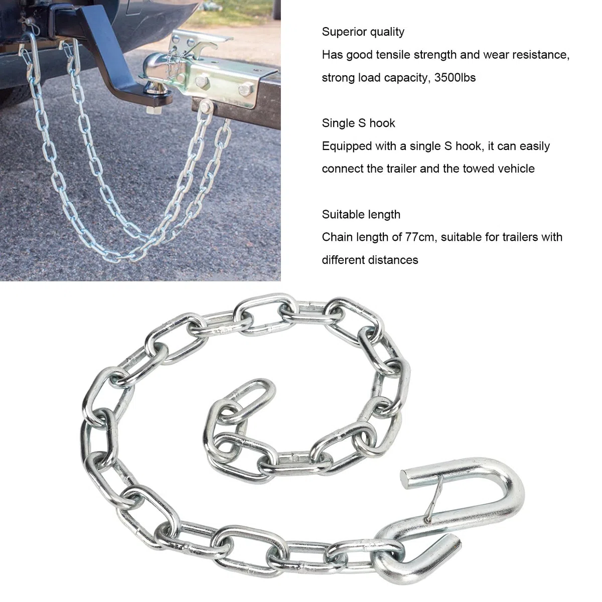Chaîne de Sécurité pour Remorque, Chaînes de Sécurité Robustes de 3500 LB avec Double Pince à Ressort Crochets en S Câbles Métalliques de Remorquage pour Remorque RV
