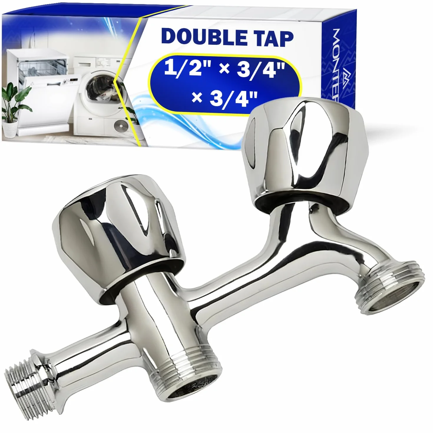 Robinet Machine à Laver et Lave Vaisselle 1/2" x 3/4" x 3/4" en Laiton Chromé - Garantie de 10 Ans - MONTERAL
