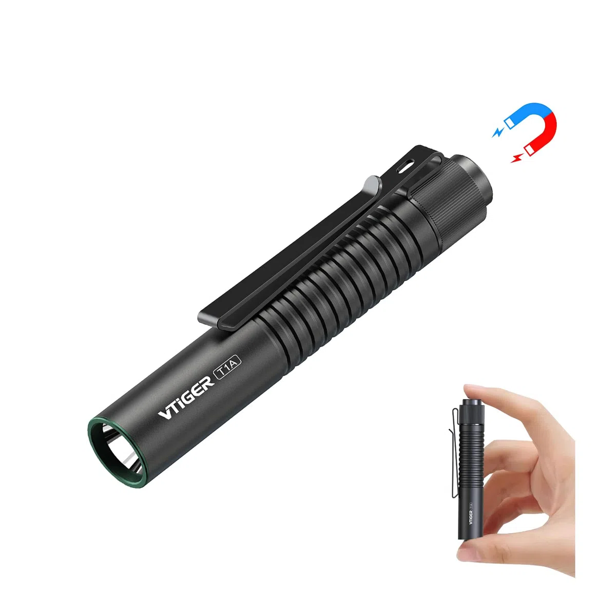 VTIGER T1A Mini poche EDC lampe de poche avec clip 1300 lumens compact AA rechargeable LED petite lampe de poche avec aimant pour le camping randonnée extérieur urgence