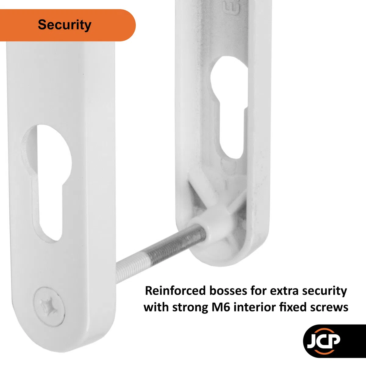 JCP Paire de poignées de porte en uPVC, centre de vis 211 mm, ensemble de ressorts 92 mm PZ, plaque arrière 240 mm x 30 mm, Blanc