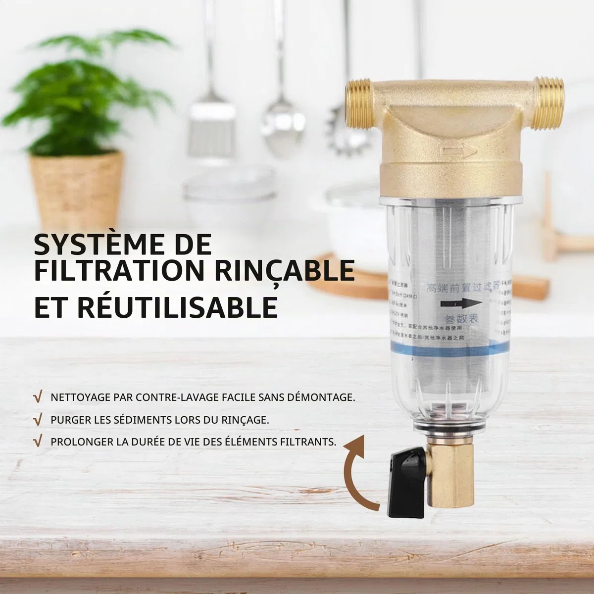 Préfiltre à eau, Filtre à Eau à Sédiments Spin Down, Filtre à Eau Robinet Réutilisable pour Filtre à Sédiment Spin-Down pour Tuyau d'eau de Puits Filtre à Sédiments(3/4" External Thread)