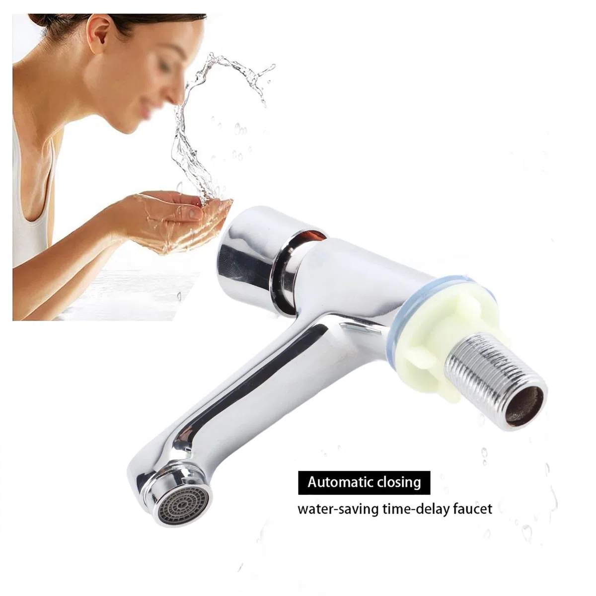 Robinet Poussoir Eau Froide Uniquement,Robinet à Temporisation de 4 à 6 Secondes,Fermeture Automatique Laiton Chromé G1/2,pour Lave Main & Salle de Bain