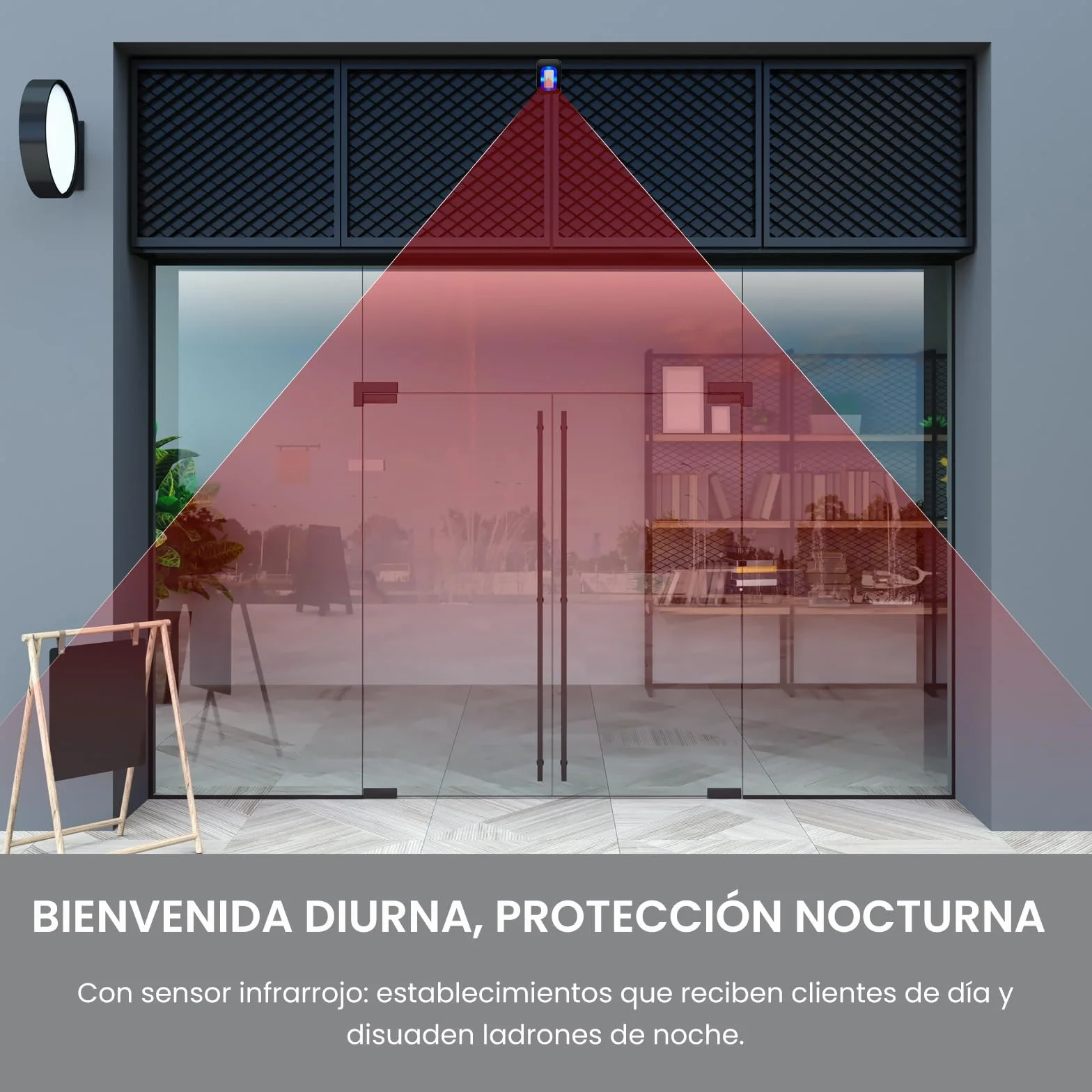 PHYSEN Détecteur de Mouvement Exterieur, Sonnette de Magasin Alarme Detecteur, Alarme Maison Sonnette sans Fil, Infrarouge Anti-Effraction, PIR Capteur Alerte, pour Maison/Magasin/Bureaux/Garage/Porte