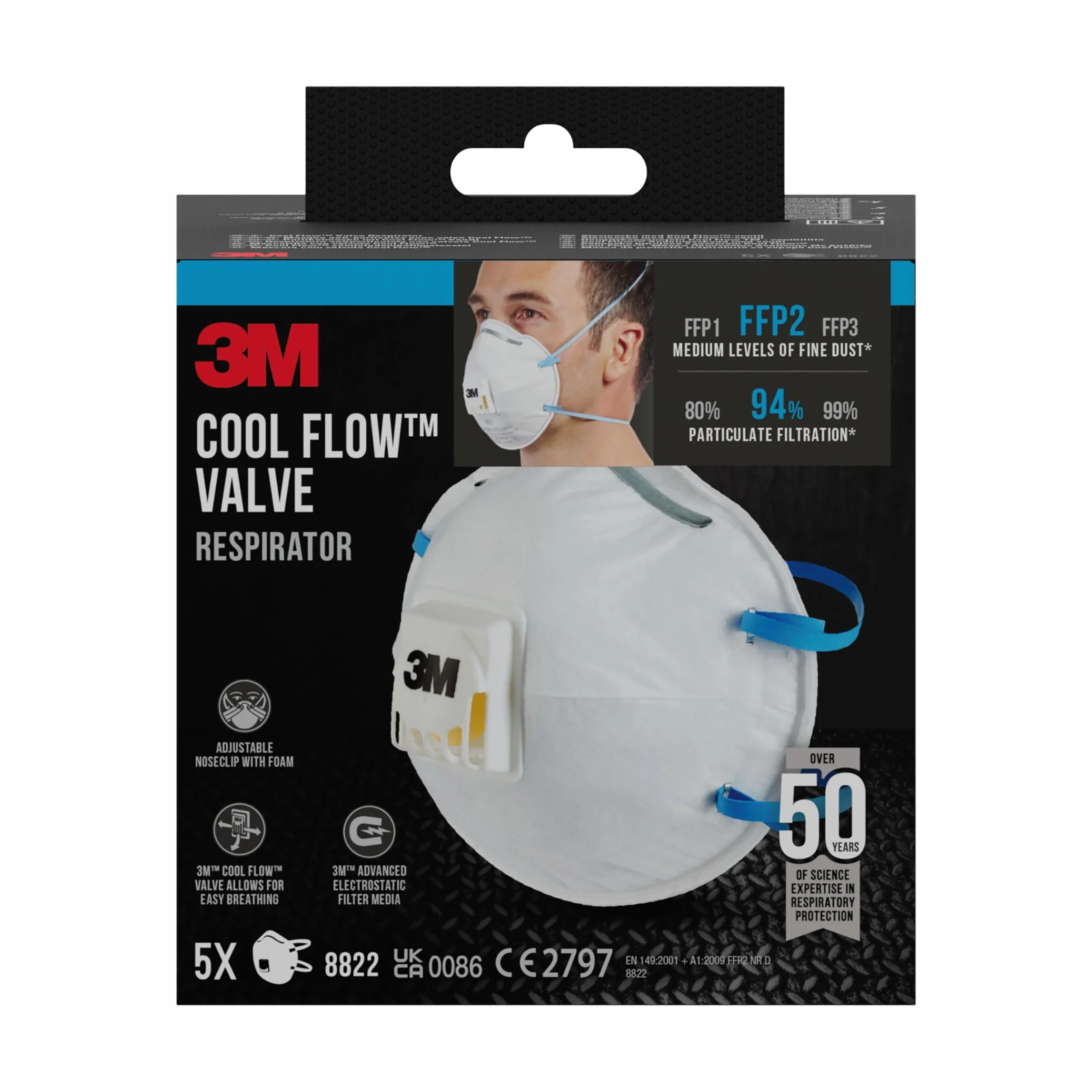 3M 8822PRO5 FFP2 Lot de 5 masques respiratoires pour ponçage manuel et outils électriques