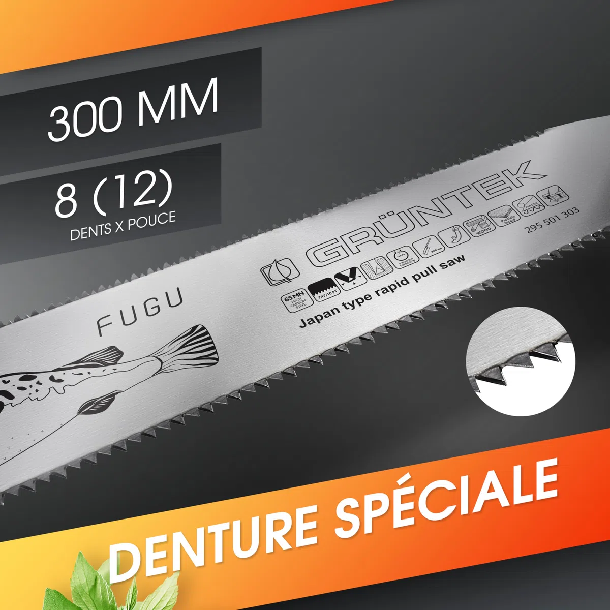 GRÜNTEK Scie Japonaise Menuisier 300mm Scie Jardin Coupe double fine et grosse Scie à main bois lame double