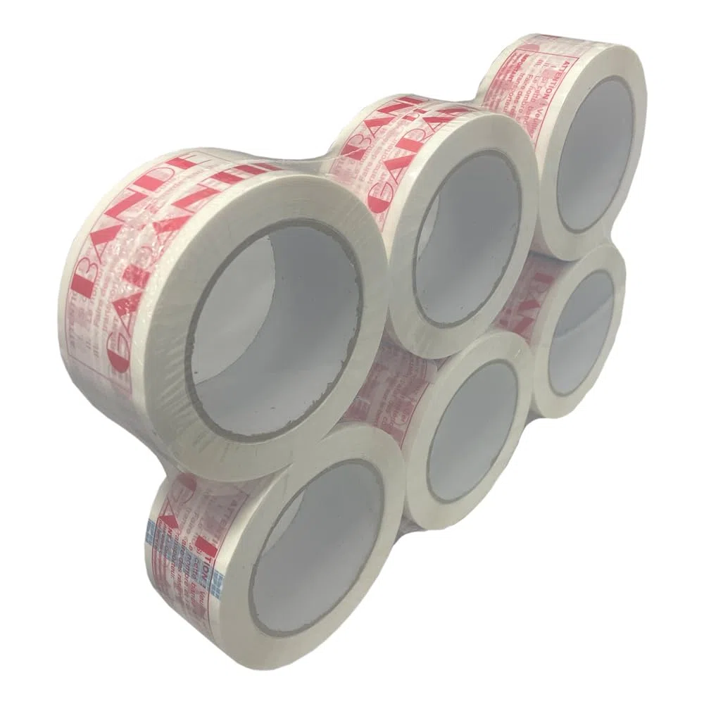 Scotch - Lot de 6 Rubans adhésif manuel Bande de Garantie blanc et rouge - 48 mm x 100.00 m (36% de plus que les 66 mètres), 28 µm - Pour Boite D'Emballage Et Cartons. Peu Bruyant Et Très Compact
