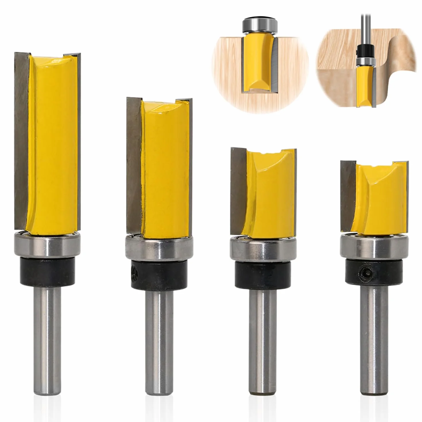 Lot de 4 Fraise à Copier Bois Tige de 8 mm, Fraises à Rainurer pour Défonceuse, Fraise Droite de Copiage, Outil de Coupe Professionnel pour Routeur (4)