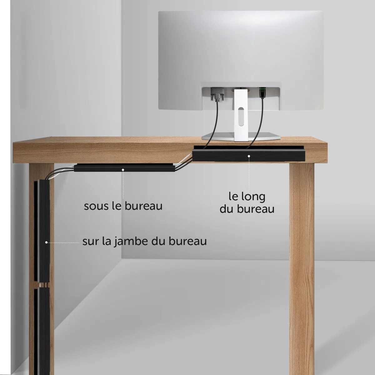 shinfly Gestion des Câbles de Bureau, 4 x 15,7 Pouces de Gestion des Câbles sous Le Bureau, Rainure de Goulotte de Câbles Noire en Forme de J pour Bureau d'Ordinateur, Télévision