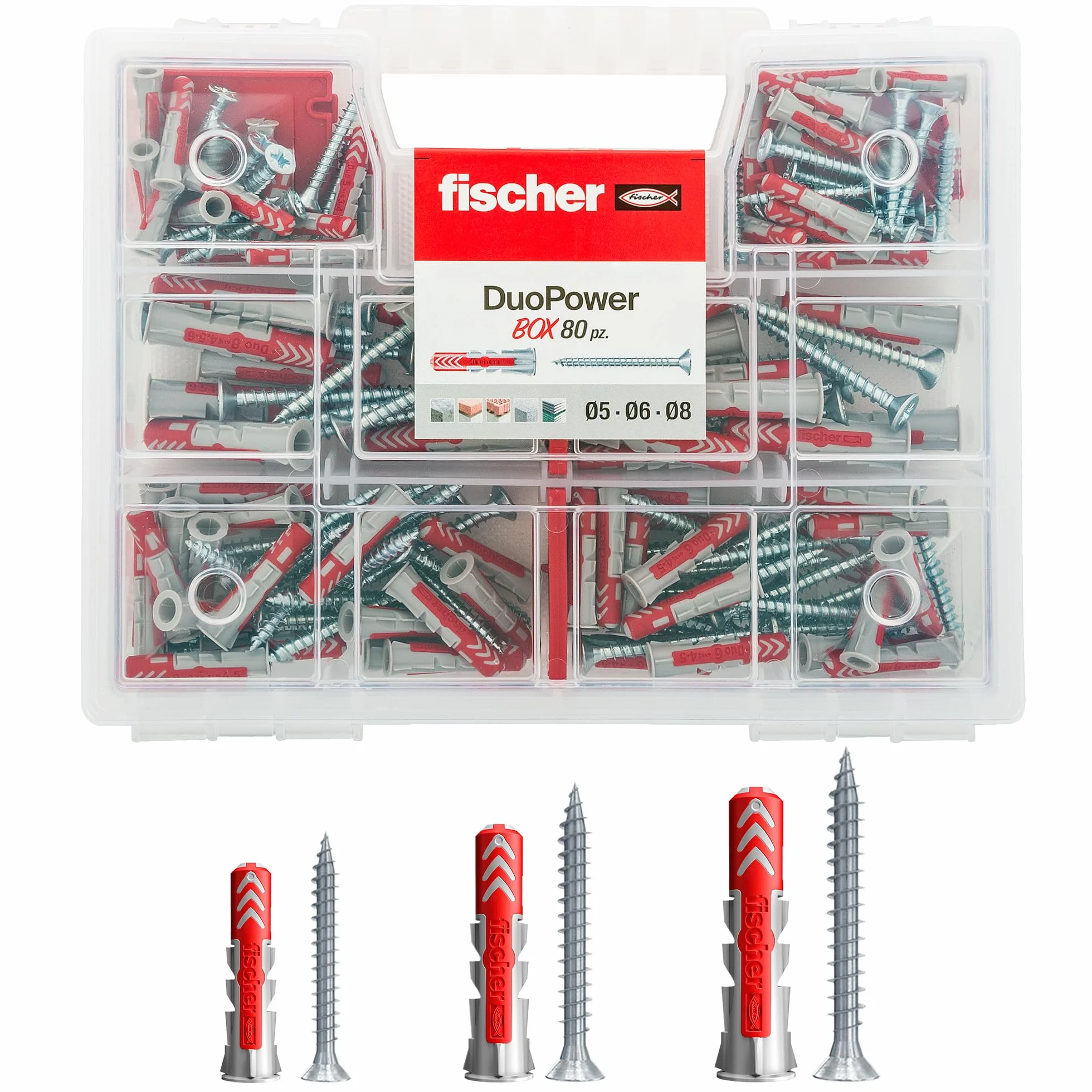 Fischer Kit DUOPOWER Mallette 80 chevilles universelles Duopower avec vis assorties, transparente