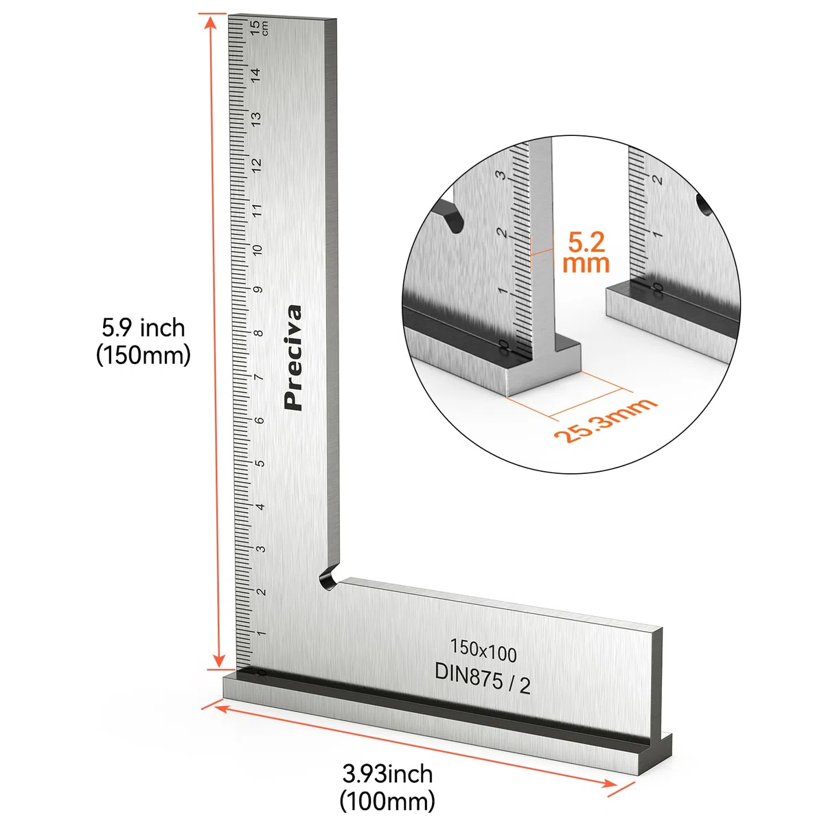 Equerre Menuisier, Preciva 150x100mm Précision Angle Droit Bloc Règle avec Échelle pour Ingénieur Charpentier, Fausse Equerre Charpentier Metal pour Machines Mettre en Place et Laboratoire Utilisation