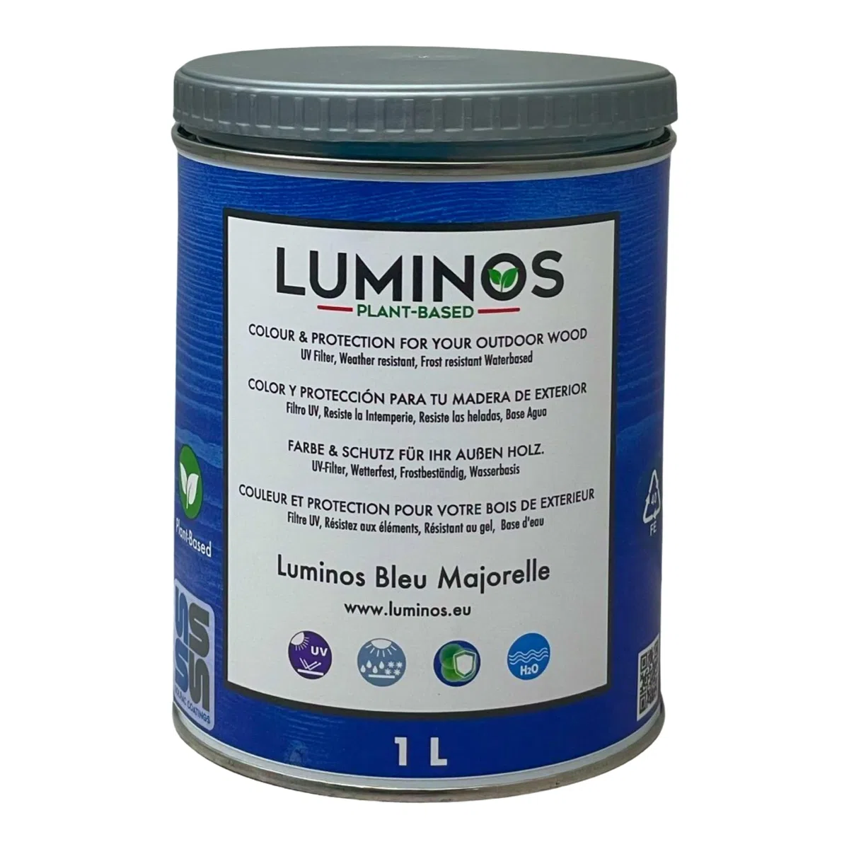 Luminos LUM1102 - BLEU MAJORELLE - Lasure Biobased pour bois extérieur à l'eau - Bleu Majorelle 1L