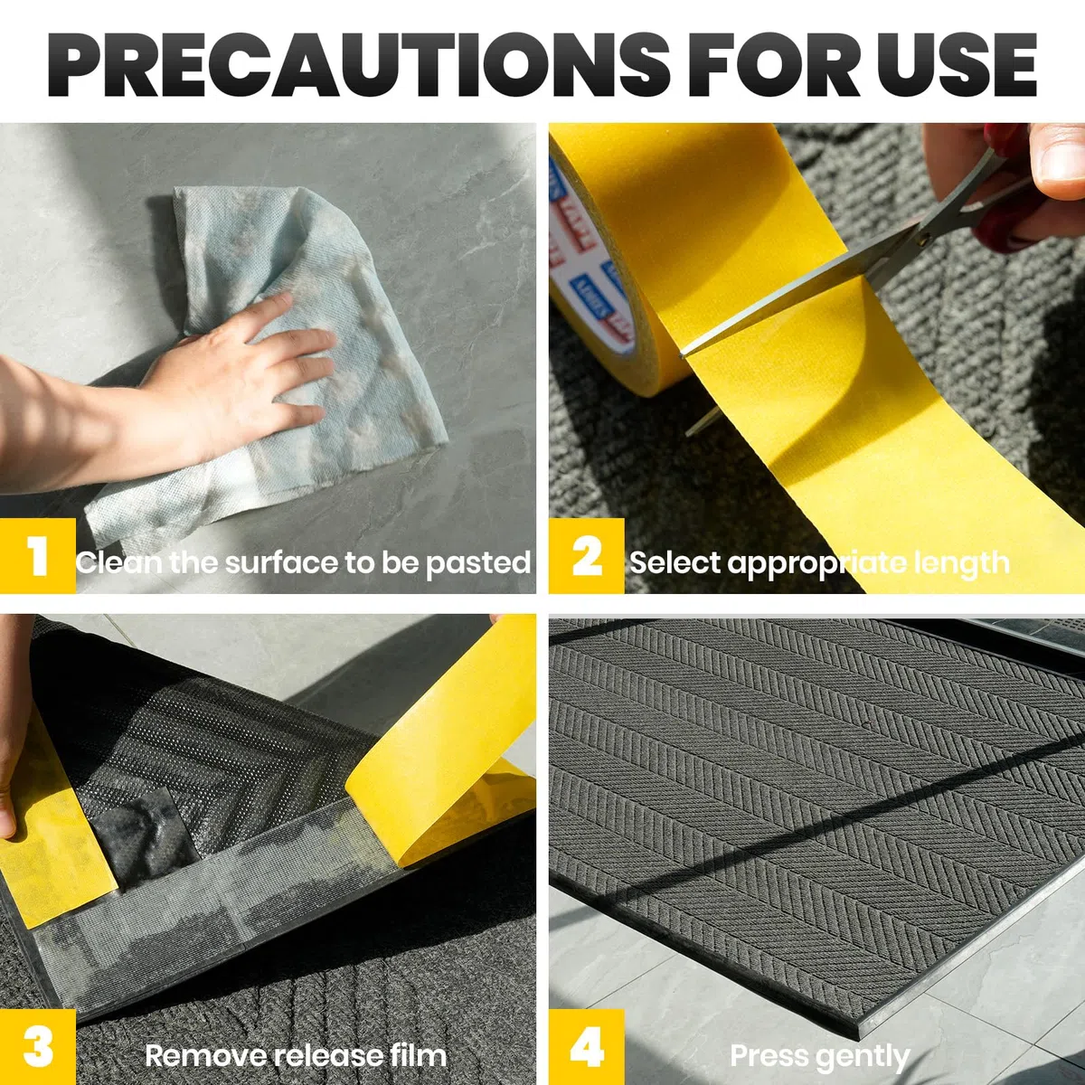 ADHES TAPE PURSUIT OF PERFECTION Adhésif pour tapis Ruban double face moquette et autres fixations,5cm x 9m, jaune/Lot de 4