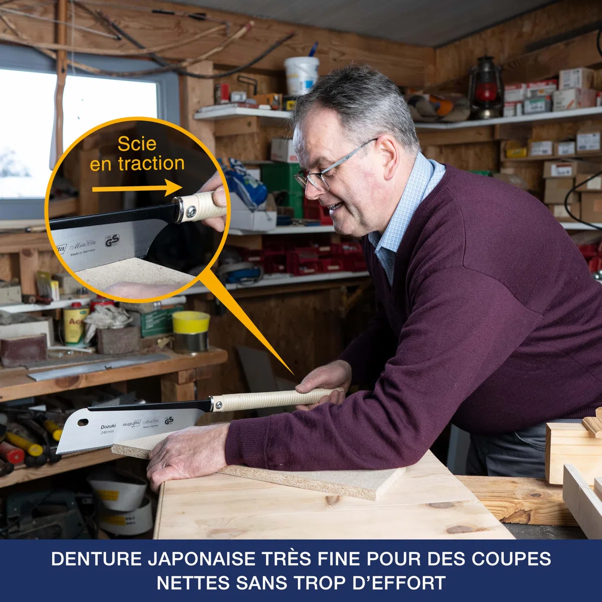 Augusta-Heckenrose scie japonaise Dozuki 240 mm I Scie à bois en feuillard d'acier poli C75 pour coupes fines I Scie traditionnelle avec dos en acier stable & poignée en raphia