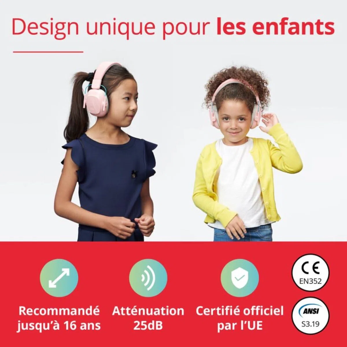 Alpine Muffy Casque Anti-Bruit pour Enfants jusqu’à 16 ans | Protection Auditive Certifiée CE | Réduction du Bruit 25 dB | Produit Sensoriel pour l’Autisme | Confortable et Réglable | Rose