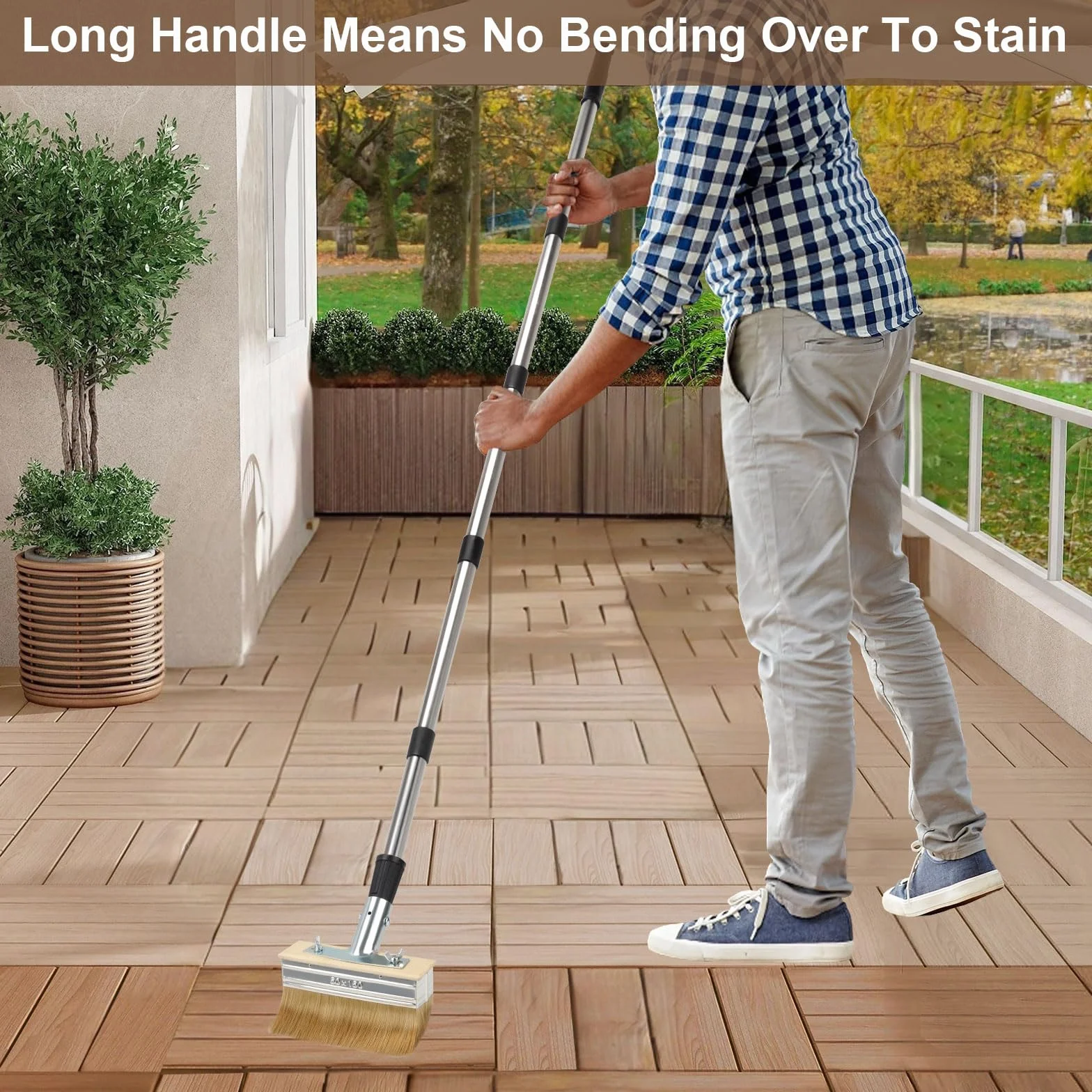 Pinceau Plat avec Long Manche 50x150cm, 3 pollici Pinceau de Peinture pour Terrasse avec Poils épais, Grande Brosse à Tache pour Terrasse en Bois Extérieur, Appliquer de l'huile et Teinture